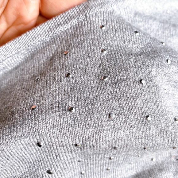 🐚 BONITA GREY SILVER RHINESTONE LONG SLEEVE KNIT TOP! - Picture 9 of 13